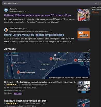 DelivAuto position #1 sur Google pour rachat voiture hs