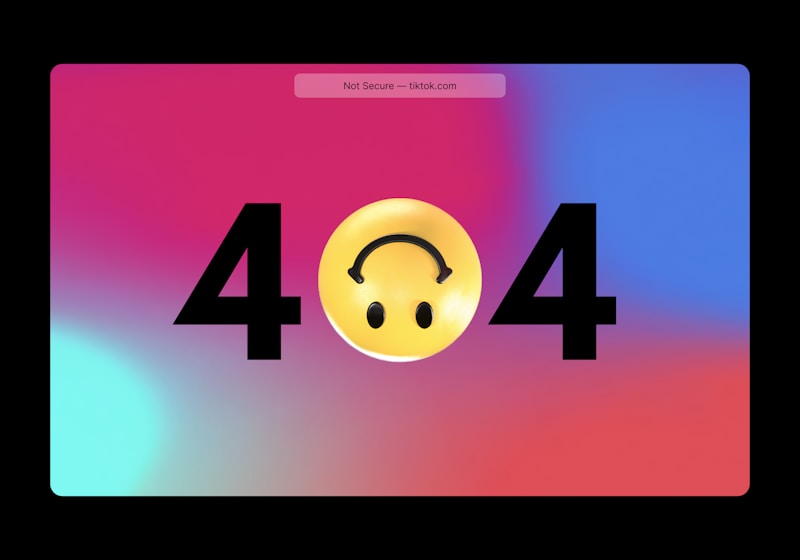 Image d'une erreur 404 avec émoji sur fond coloré TikTok non sécurisé